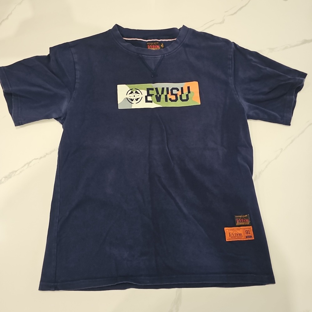 Evisu Custom Made Navy Blue Graphic T-Shirt Size Medium See Pics